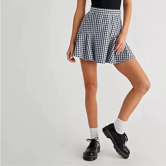 NWT Free People | Honey Blue Multi Gingham Pleated Skater Mini Skirt 10 - Picture 6 of 16